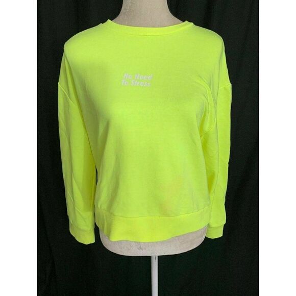 Zara Womens Hot Yellow No Stress Long Sleeve Sweat Shirt Sweater Top Small - Picture 1 of 6